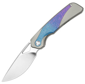 Kizer Topsail – S45VN Blade • Titanium & Blue Purple Crystallized Titanium • Front Flipper