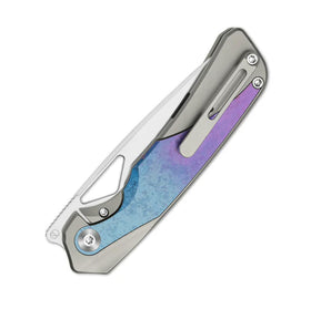 Kizer Topsail – S45VN Blade • Titanium & Blue Purple Crystallized Titanium • Front Flipper